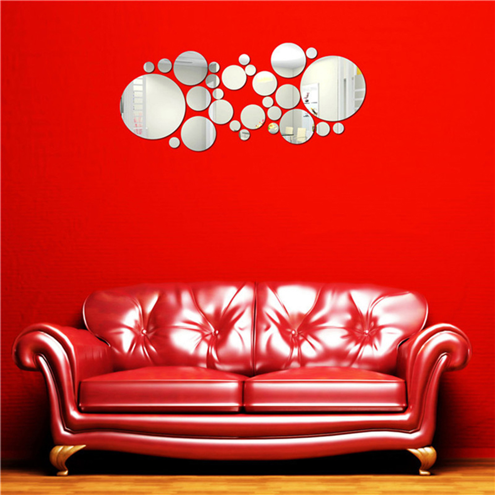 28Pcs Circle Dot Round Mirror Effect Wall Stickers DIY Living Room Dining Table Background Decal Decor