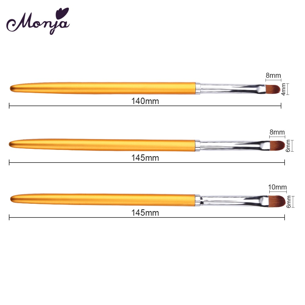 Monja 3pcs Nail Art Metal Handle Acrylic UV Gel Extension Builder Petal Flower Painting Drawing Brush Manicure Tools