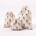 Girls small fresh cotton canvas bag custom bag pocket drawstring bag tea gift bag pineapple printing