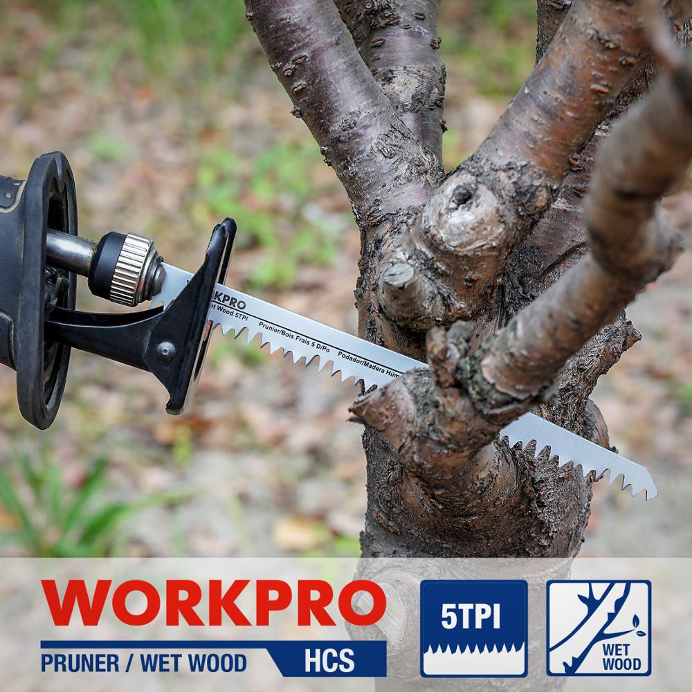 WORKPRO 230mm Saw Blades Wood Pruning Reciprocating Saw Blades Clean For Wood Fast Cutting (5 TPI) - 5 Pack 9 inchx1.3x5T