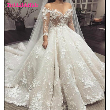 Luxury Vintage Princess See Through Wedding Dresses 2021 Sheer Sleeves Appliques Formal Bride Bridal Gowns Vestidos de novia