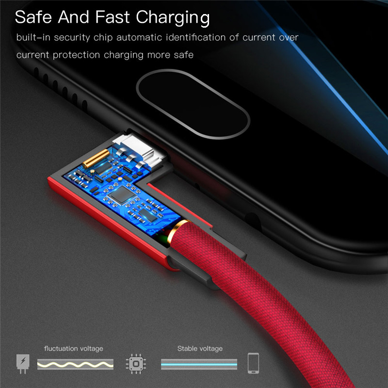 2.4A USB Type C Charge Cable 90 Degree Type-C 3.1 Data Cable USB-C Charging Charger Code for Samsung Galaxy S8 S9 Note 8 Macbook