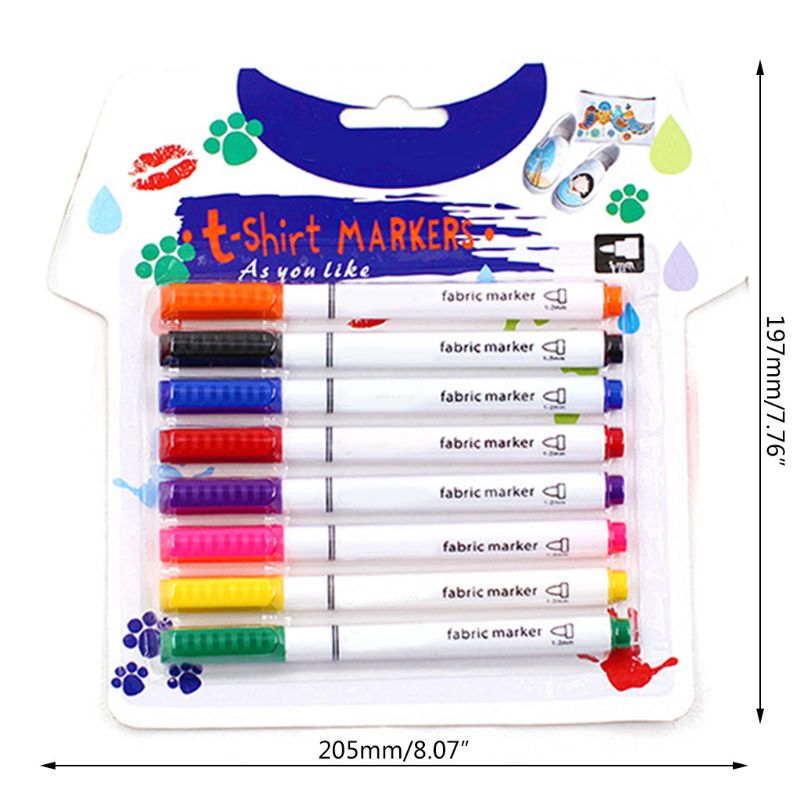 8Pcs Clothes Textile Markers Fabric Paint Pens DIY Crafts T-shirt Pigment Paint