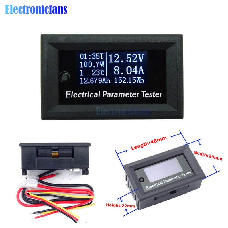 DC 100V/10A OLED Voltmeter Display Monitor Tester Current Voltage Meter Charger Ammeter Battery Power Supply Capacity Detection