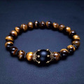 Luxury Crown Natural Tiger Eye High-quality ore Stone Bead Bracelets Men's Fashion Charm Bracelet Jewelry