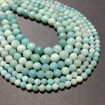 4 6 8 10 12 mm Faceted Blue Amazonite Round Beads Natural Stone Looses Beads Healing Energy Jewelry Making Bracelet Necklace DIY