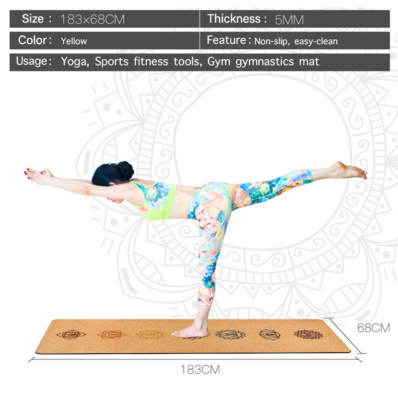 183cm*68cm*5mm Natural Cork TPE Yoga Pad Non-slip Pilates Gym Home Sports Exercise Mats Double Layer Yoga Pad
