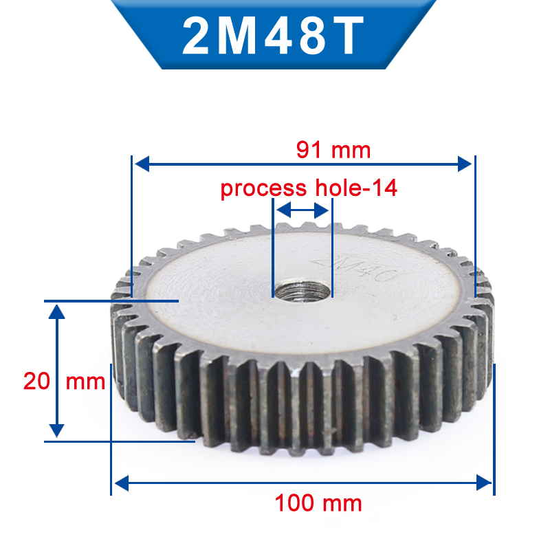 1 Piece spurGear 2M45/46/47/48T Rough Hole14 mm Gear Low Carbon Steel Material High Quality pinion gear Total Height 20 mm
