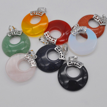 Natural Mixed Stone Crystal/Carnelian/Sandstone/Opal Circle GEM Pendant Jewelry 1PCS S3144-S3151