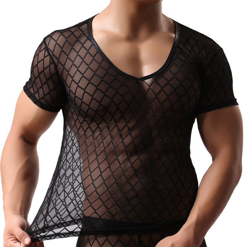 Cool Men Underwear Suit Sexy Mens Undershirt Mesh tshirt Boxer Shorts Bodysuits Man Brand Clothing