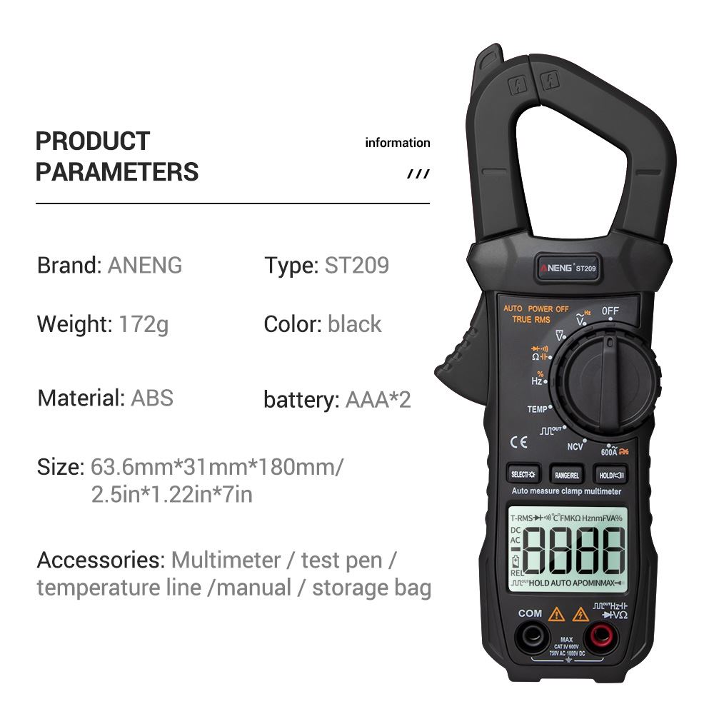 ST209 Digital Multimeter Handheld Clamp Meter AC/DC Volt 6000 Counts True RMS Amp Clamp tester Meters 400v Auto Range Tester