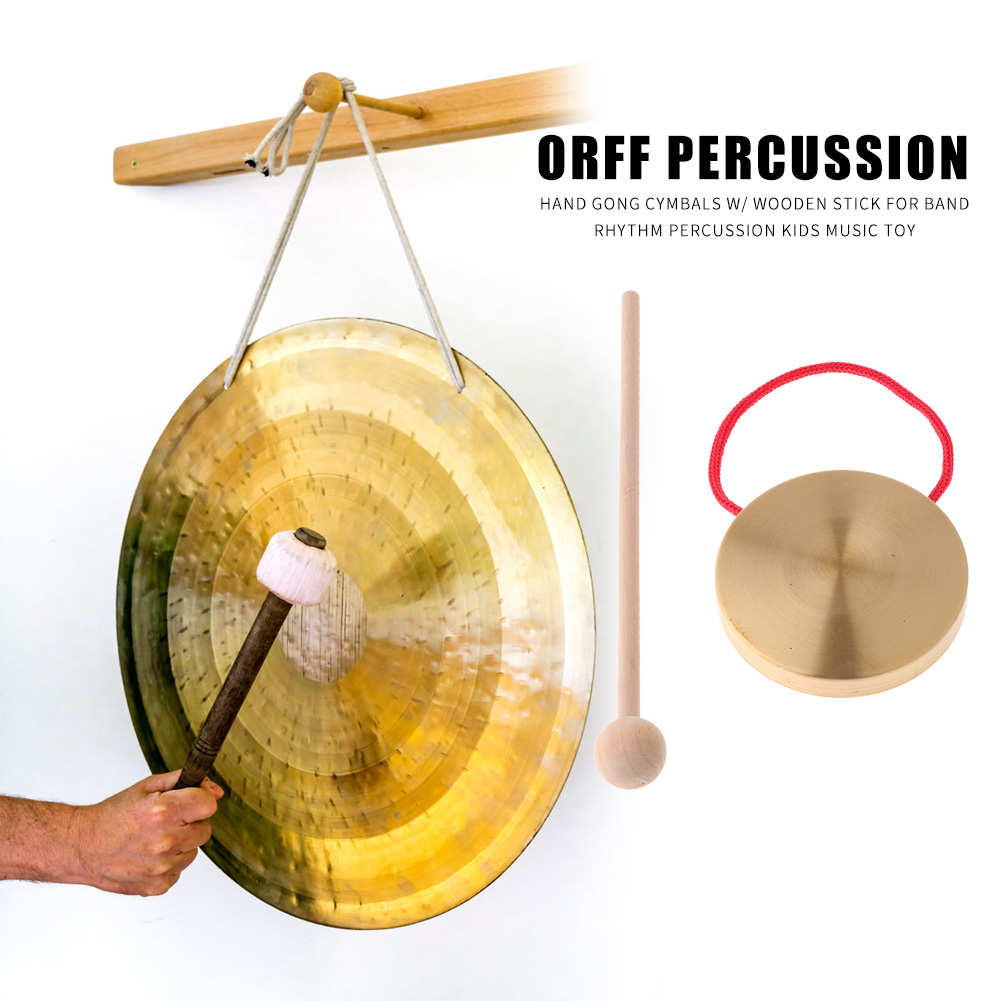 21cm Hand Gong Copper Cymbals with Wooden Stick Chapel Opera Percussion Kids Toy Traditional Chinese Folk Musical Toy Instrument