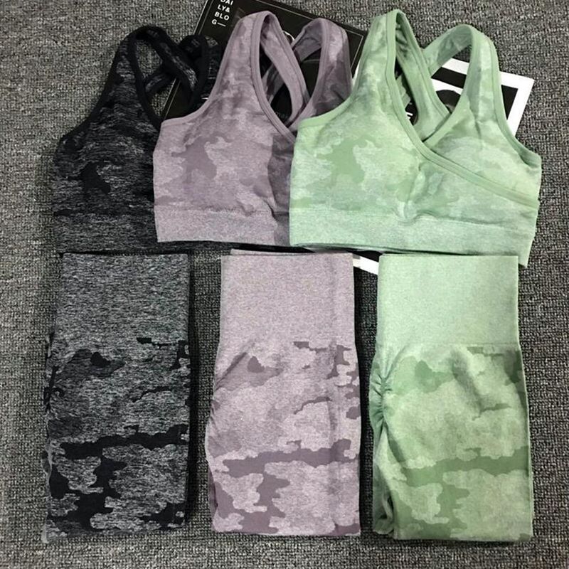 New Yoga Set Women Seamless Camouflage Tops/Pants Fitness Sports Bra High Waist GYM leggings Camo Fitness Suit Workout Sets
