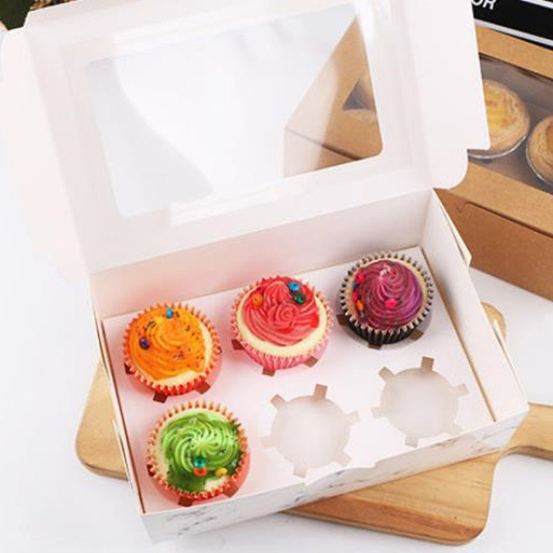 15Pcs 2/4/6 Cavities Marbling Cupcake Boxes and Packaging Cake Cookie Boxes with Window Muffin Dragees Holder Dessert Containers