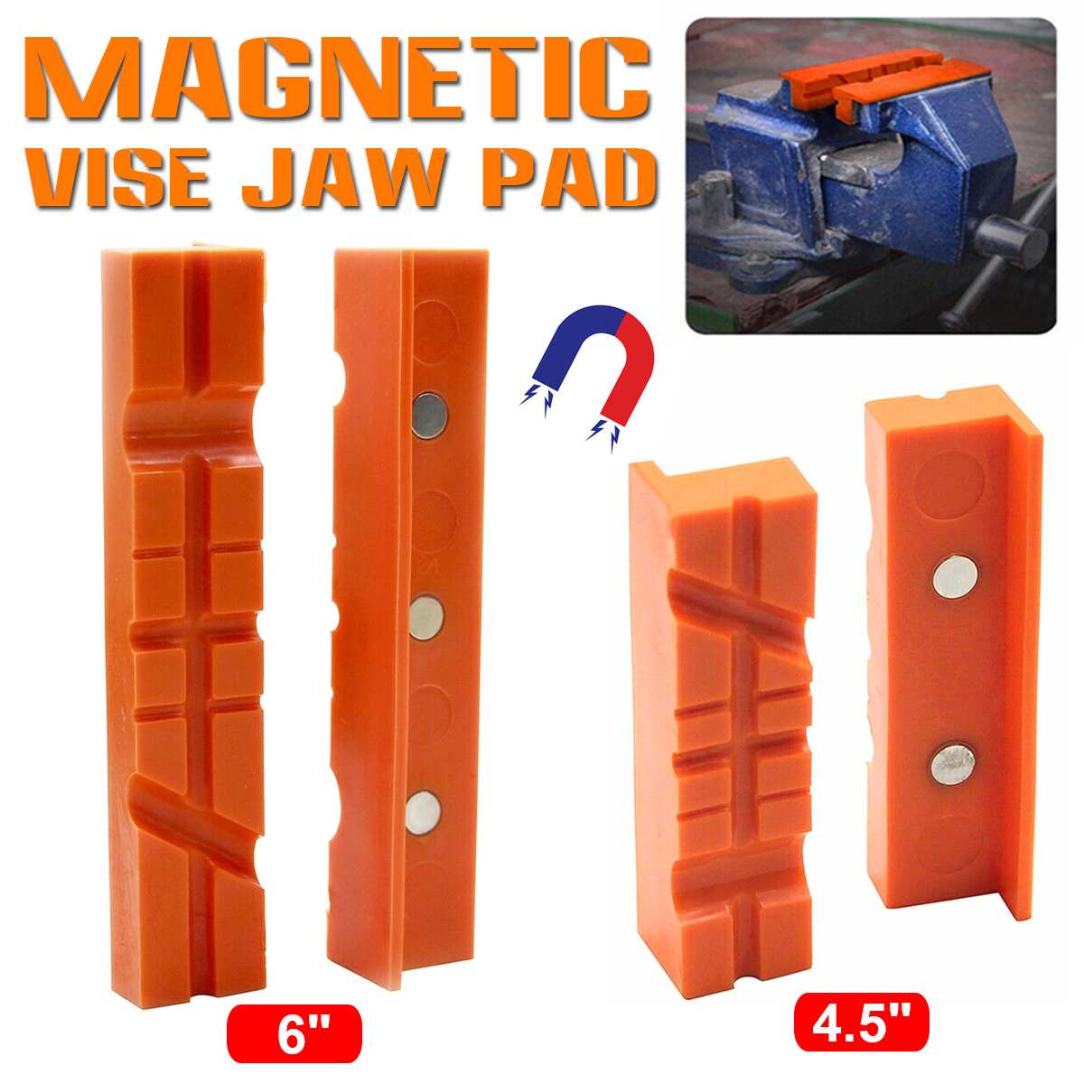 4.5inch/6inch Pair Magnetic Soft Pad Jaw Rubber for Metal Vise Long Pad Bench Vice 4.5"/6" Machine Tools Accessories