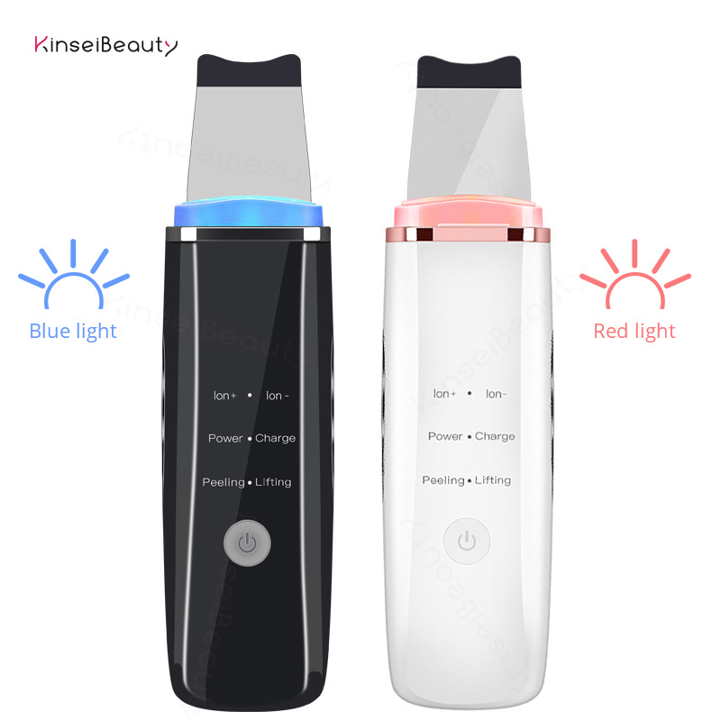 Ultrasonic Skin Scrubber Facial Peeling Shovel Cleaning Machine Blue Light Photon Therapy EMS Face Lifting Pore Cleaner Massager