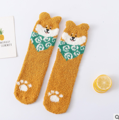 New Girl Boy Christmas Crew Socks 2021 Fashion Autumn Winter Adults Cartoon Dog Warm Comfortable Fluffy Hosiery