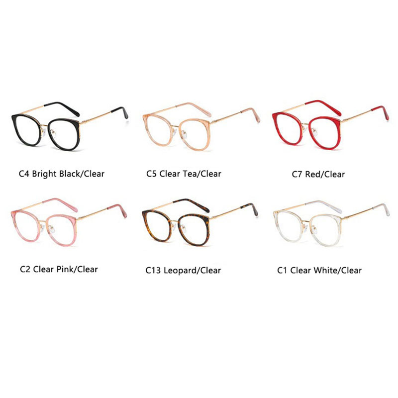 2020 New Round Cat Eye Glasses Women fashion TR90 Frame Optical Spectacles Metal Frame luxury Men Women Clear Lens