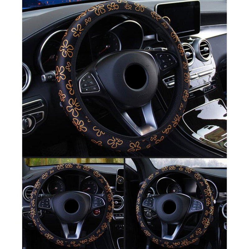 38CM Steering Wheel Cover Car Steering Wheel Cover For Women Wheel Cover Flowers Print Anti-Slip Funda Volante Car Accessories
