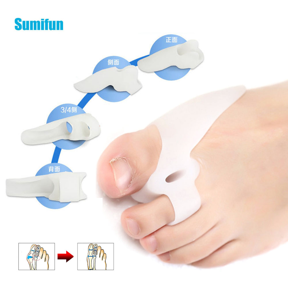 2Pcs Big Toe Straightener Thumb Valgus Protector Silicone Gel Foot Fingers Two Hole Toe Separator Bunion Adjuster Feet Massager