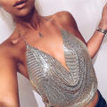 Summer Sexy Camis Elegant Metal Crop Top Club Backless Bralette Beach Halter Gold Sequined Party Women Tank Top Camisole