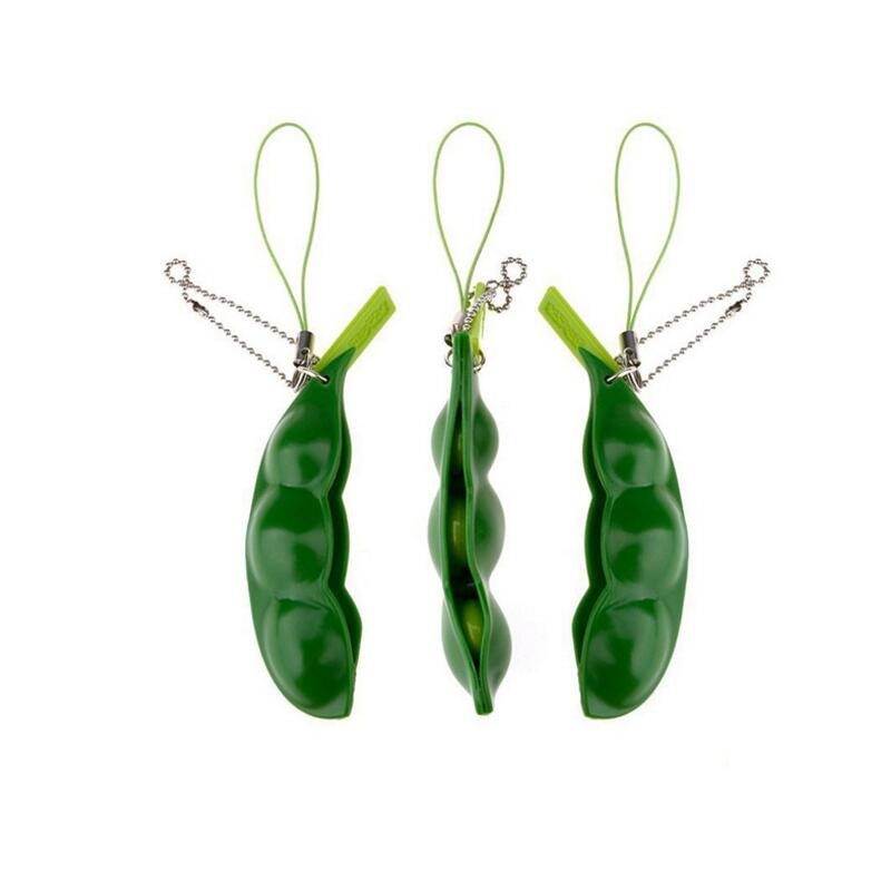 Extrusion Pea Bean Soybean Edamame Stress Relieve Toy Cute Fun Key Chain Ring Gift Bag Charms Trinket Stress Relief Toy