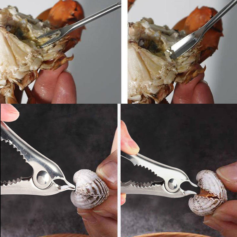 3pcs/Set Seafood Tool Sets Crab Crackers Picks Spoons Stainless Steel Crab Peel Shrimp Tool Lobster Clamp Pliers Clip Pick Set