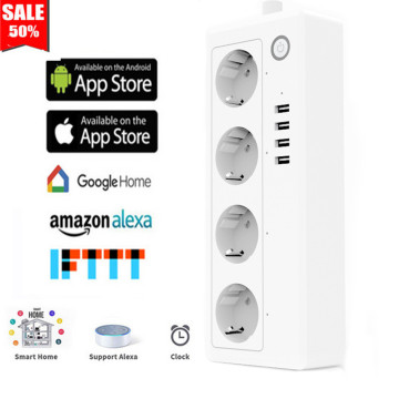 Wifi Smart Power Strip 4 EU US Outlets Plug 4 USB Charging Port Timing App Voice Control Work with Alexa,Google Home Assistant