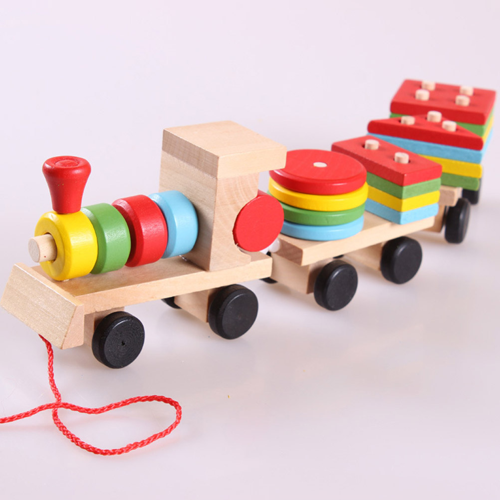 Wooden Stacking Toys Train Shape Sorter Stacking Blocks Toddlers Puzzle Toys Pull Toys For Toddlers Preschool Educational Toy#20