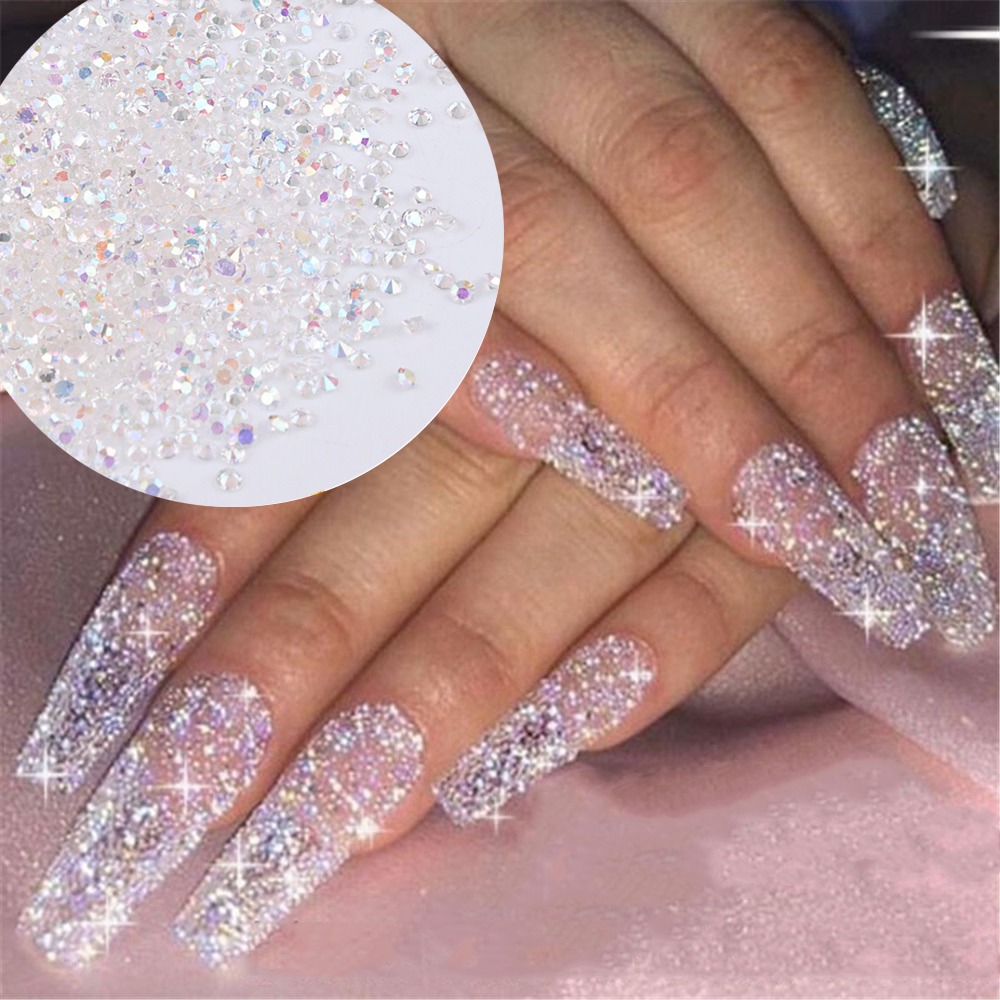 1440Pcs/Pack AB Flatback Nail Rhinestone Crystal 1.1mm 1.2mm 3D Micro Glass DIY Gems Glitter Nails Art Decorations Mini Beads