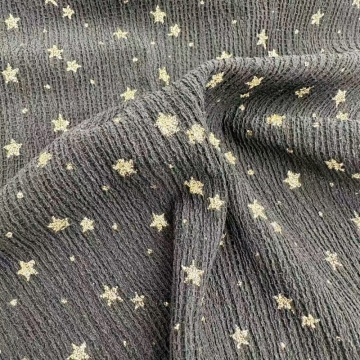 Gold Star Foil Print Warp Crepe Fabric