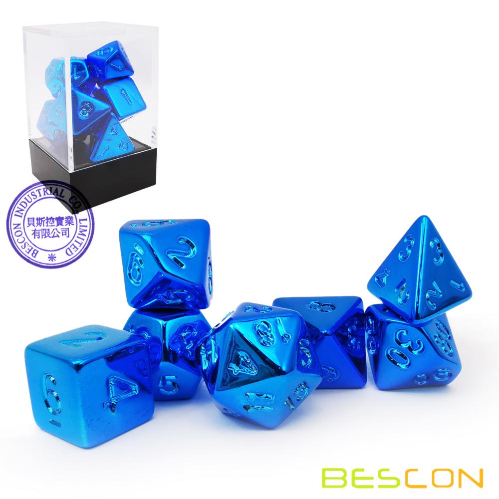 Bescon Unpainted Raw Plating Polyhedral Dice Set of Glossy Blue, RPG Dice Set of 7