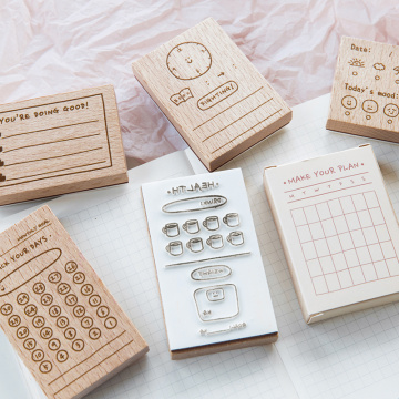 JIANWU 1pc Creative Daily Plan Form Wooden Stamp Simple Basis DIY Journal Schedule Stamps for Scrapbooking Crafts Supplies