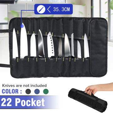 Chef Knife Bag Roll Bag Carry Case Kitchen Cooking Portable Storage Bag with 22 Poc kets Black/Green/Blue Durable