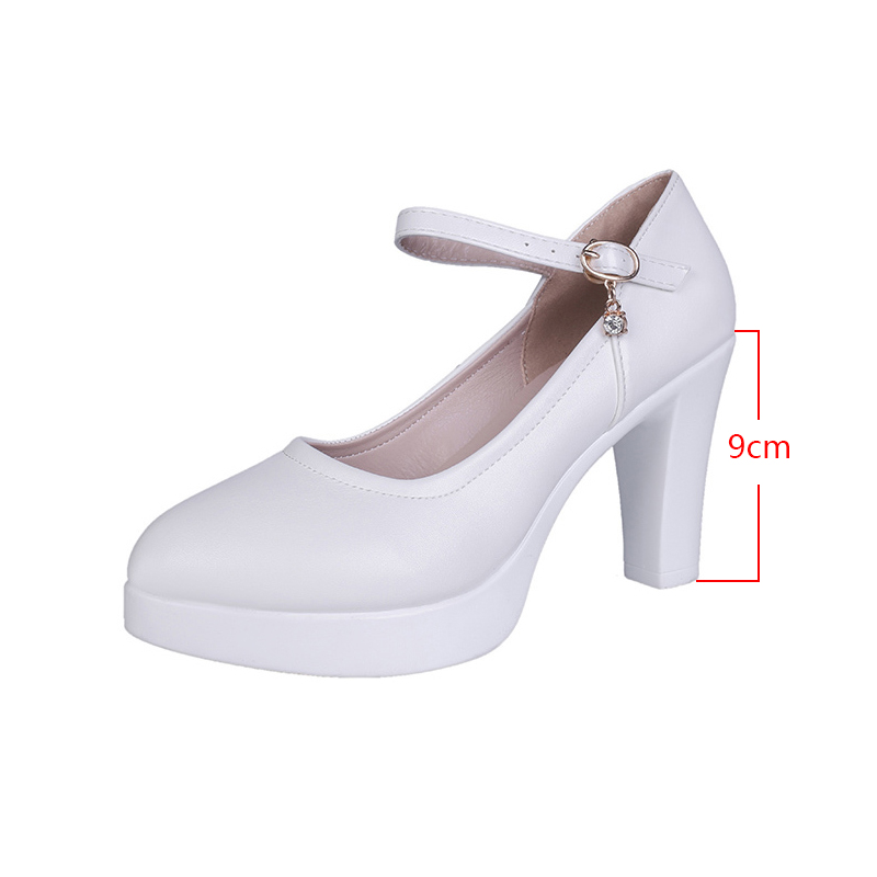 Block Heel shoes White Wedding Shoes Women Pumps Platform high heels Shoes with ankle strap Ladies Office Party Dance Shoe 2021