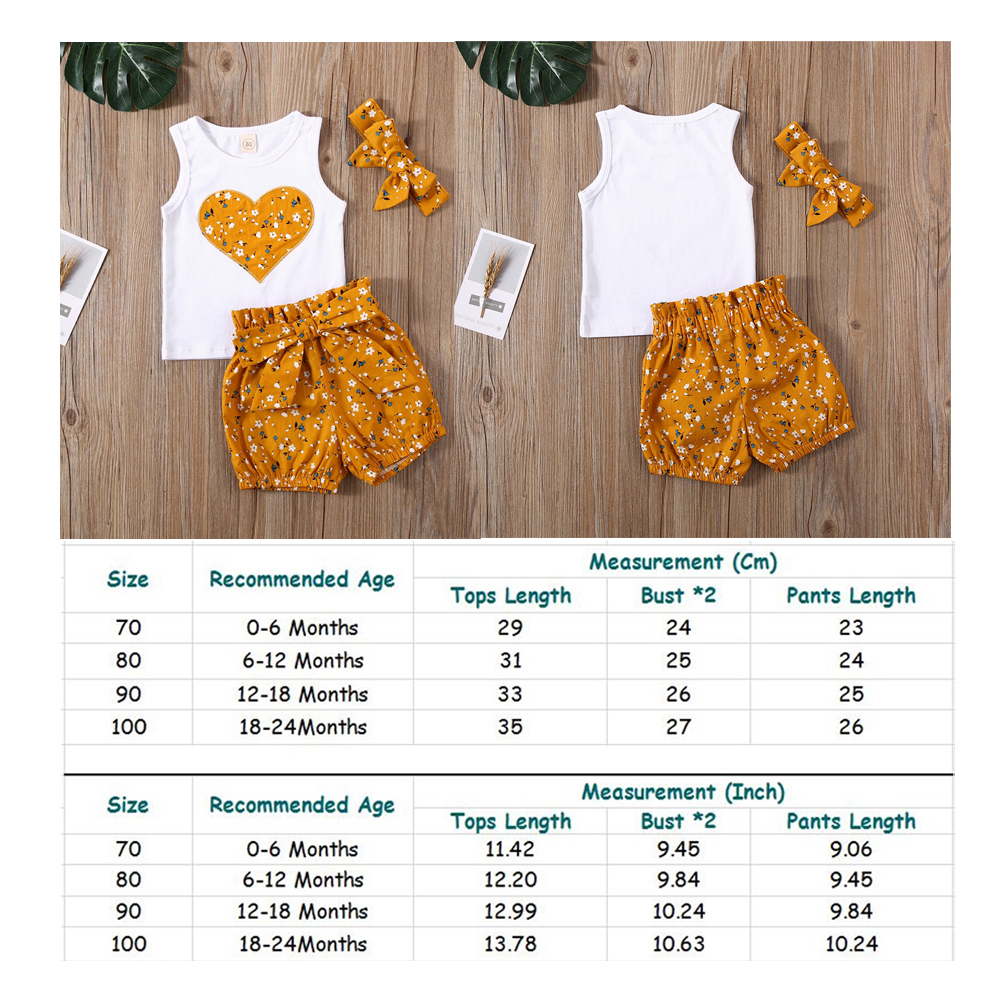 3PCS Newborn Toddler Baby Girls T-shirt Top Pants Shorts Headband Outfits Clothes Set Summer