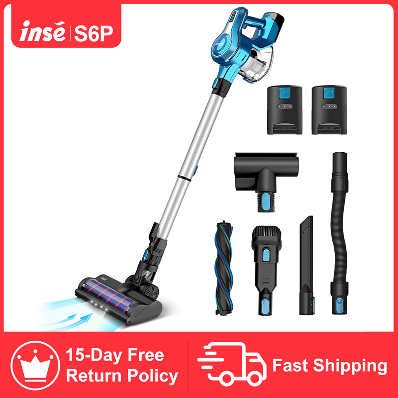 Cordless Vacuum Cleaner 23Kpa250W Brushless Motor Stick Vacume, Up to 40 Mins Runtime 2Sets2500mAh Rechargeable Battery S6P