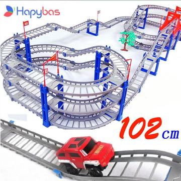 140pcs supper big DIY Assemb Slots Off-road Vehicle 3D Electric Rail Car 3Layers Slot Kit Spiral Track Roller Coaster Child Gift