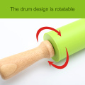 NonStick Wooden Handle Silicone Rolling Pin Pastry Dough Flour Roller Kitchen Baking Cooking Tools Christmas Rolling Pin 8Styles