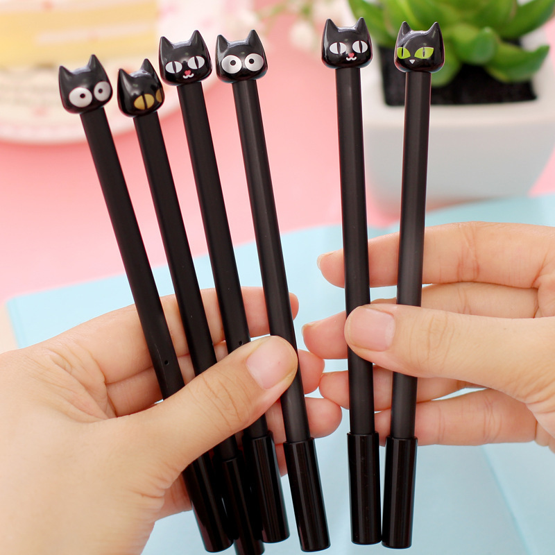 4PCS New Novelty Black Cute Cat Head Gel Ink Pen Promotional Student Gift Stationery School Office Writing Pens Creative Stylus