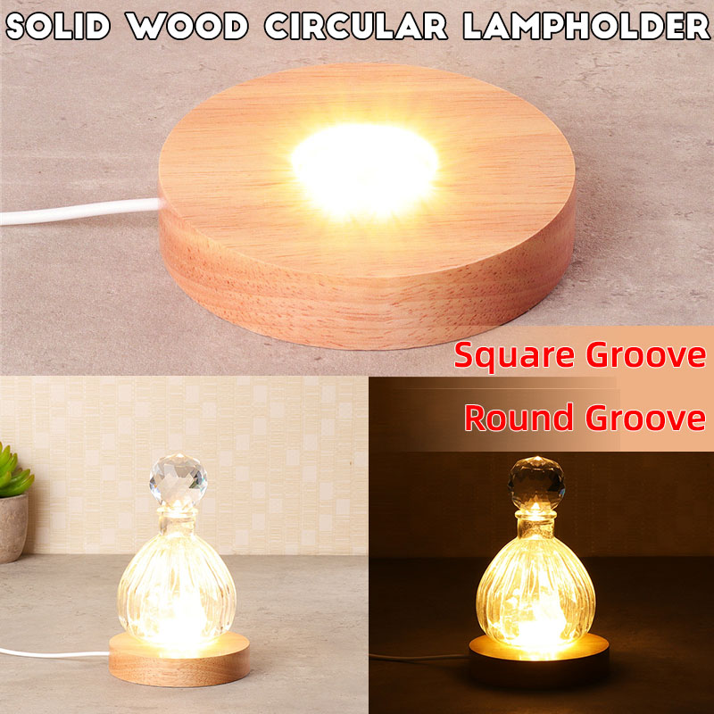 Wood Color Base White/Warm Light Rechargeable Remote Control Wooden LED Light Rotating Display Stand Lamp Holder Lamp Base