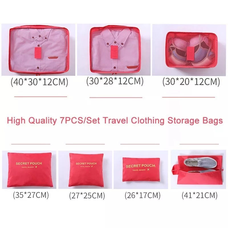 7pcs/set Clothing Cubes Packing Bags Oxford All For Travel Bags Organizer The Suitcases Storage Bag Travel Organizer Luggage