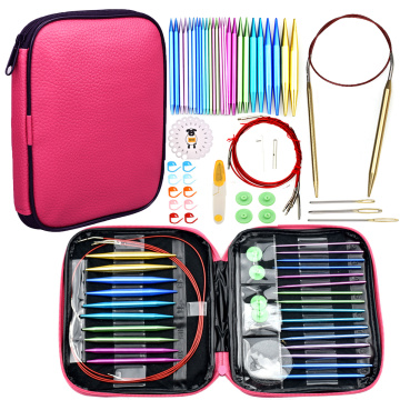 26pcs Circular Knitting Needles Set Interchangeable Crochet Needle Hooks Kit with Yarn Knitting Accessories Kit for Women Mom