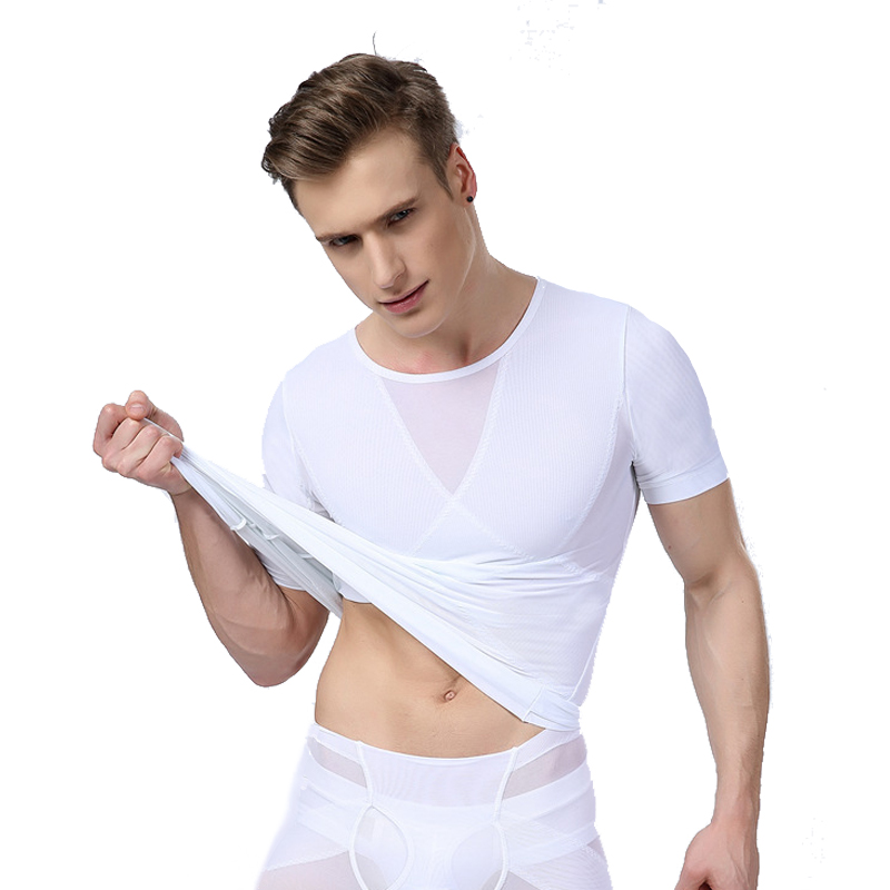 Men Gynecomastia Shaper Tshirt Waist Trainer Corsets Chest Binder Slimming Abdomen Back Support Posture Corrector Men Shapewear