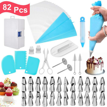 82 Pcs Icing Piping Tips Set with Storage Box Cake Decorating Supplies Kit Icing Nozzles Pastry Piping Bags Smoother