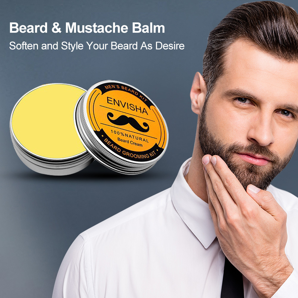 7pcs Men Beard Grooming Kit Mustache Beard Hair Growth Oil Styling Tool Beard Essential Balm Comb Moisturize Wax Scissor