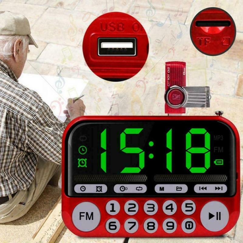 Portable Mini FM Radio Stereo Built-In Speakers Music Backlight Player Card Elderly Radio Time Display+timer Shutdown Home Radio
