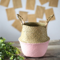 Mini Pot Planter Organization Storage Basket Rattan Straw Basket Wicker Seagrasss Folding Flower Pot Vase Home Storage Basket