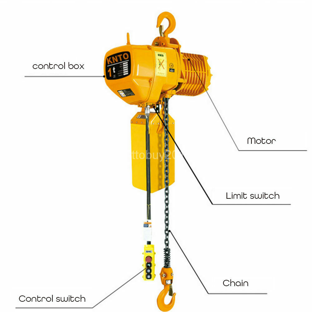 220V/380V 1T 2200Lb Electric Hoist Crane Lift Overhead Garage Winch Chain Hoist for Factories Warehouses Buildings Cargo Lifting