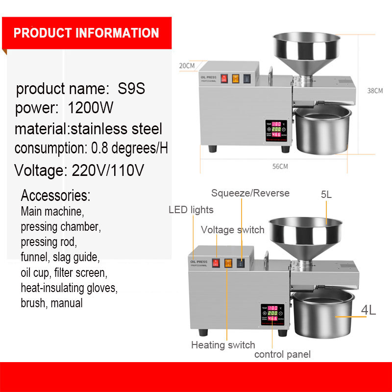 S9S S9 Stainless Steel Automatic Cold Press High Extraction Rate Oil Press Peanut Coconut Kernel Olive Kernel Oil Press
